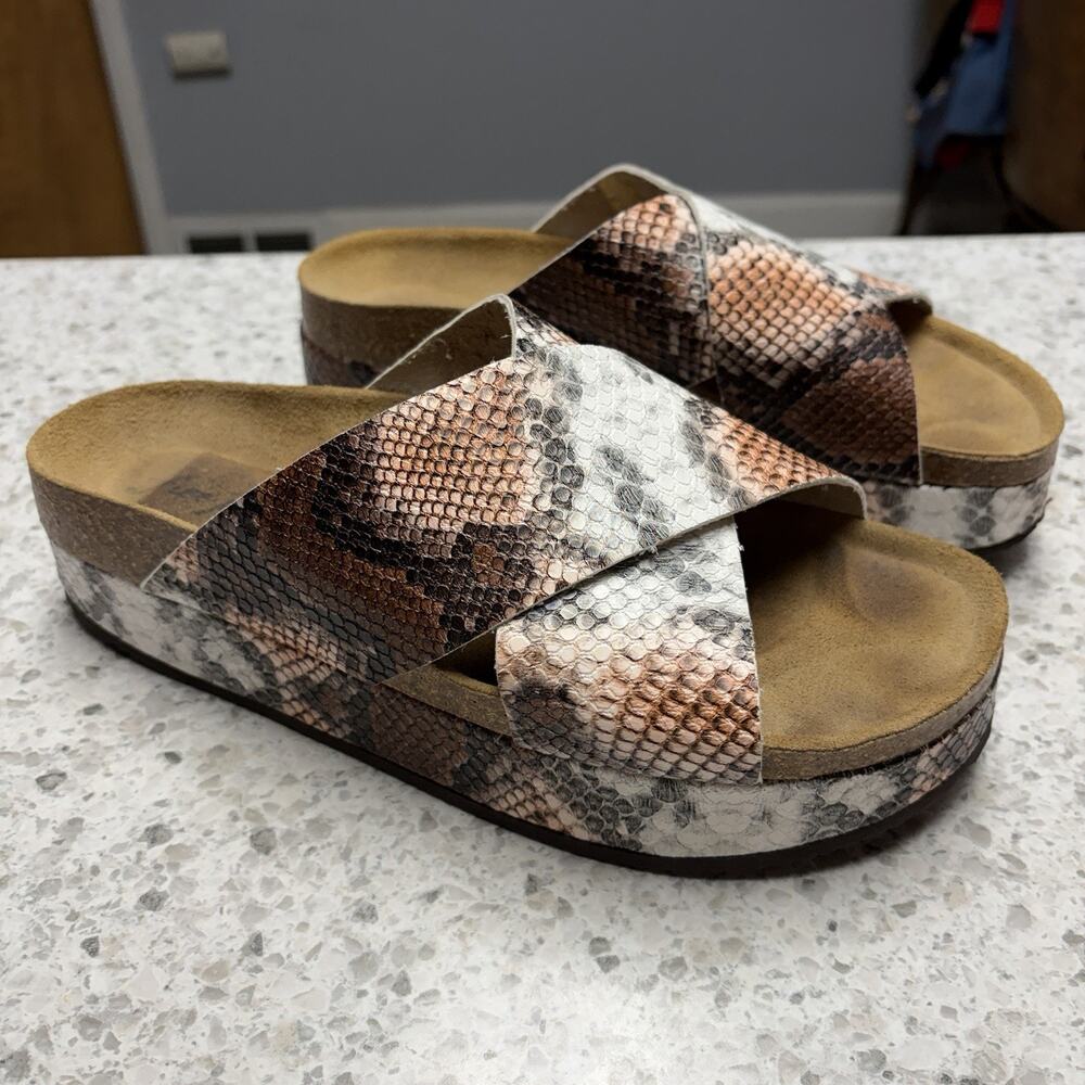 Free People Sandals Sidelines Flatform Brown Snakeskin EU 40
